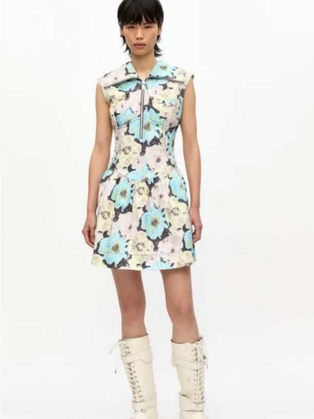 Ganni W0258 Floral Printed Cotton Mini Dress - NWT